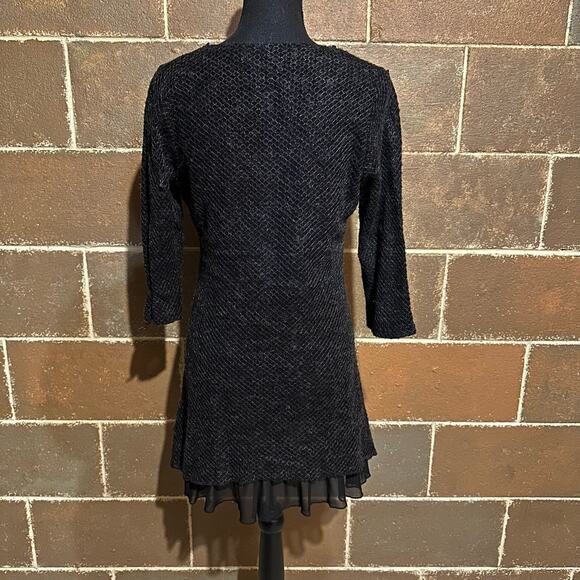 Creation Black Knit Crochet Lace Layer Look Tunic Top Women's S Small - Picture 5 of 8